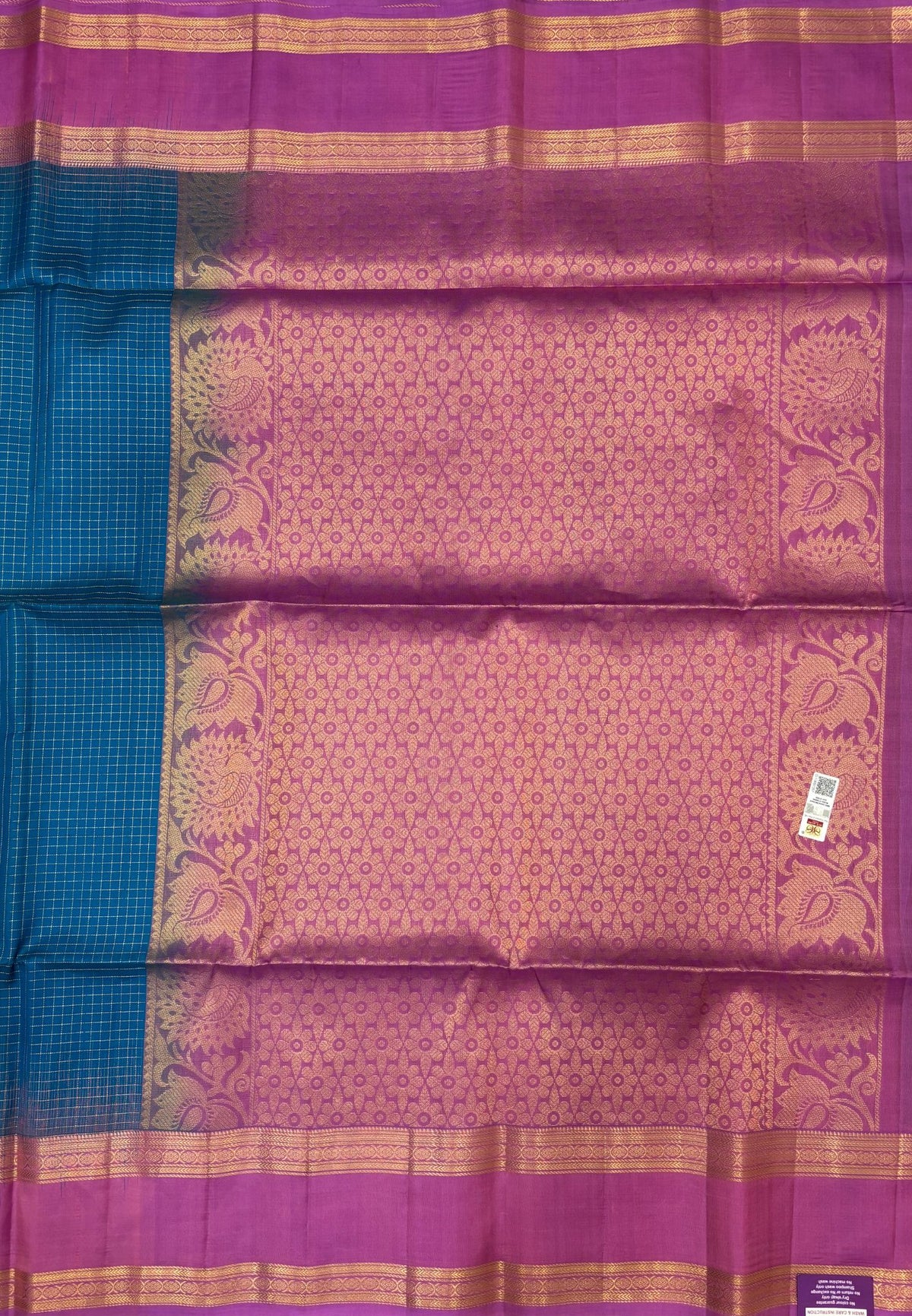 Pure Kanchipuram Silk Saree-Sky Blue in Zari Checks with Contrast Retapet Border