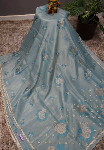 Paper Work Saree - Blue
