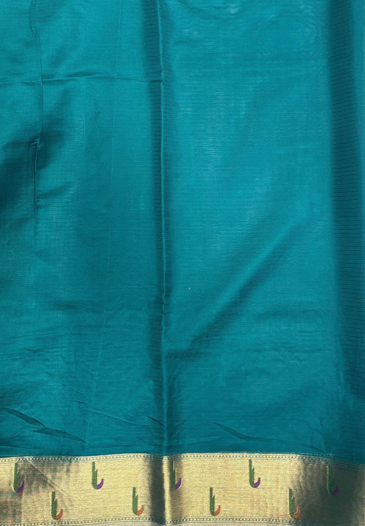 Silk Kota Saree-Peacock Green In Kalamkari Embroidery Border