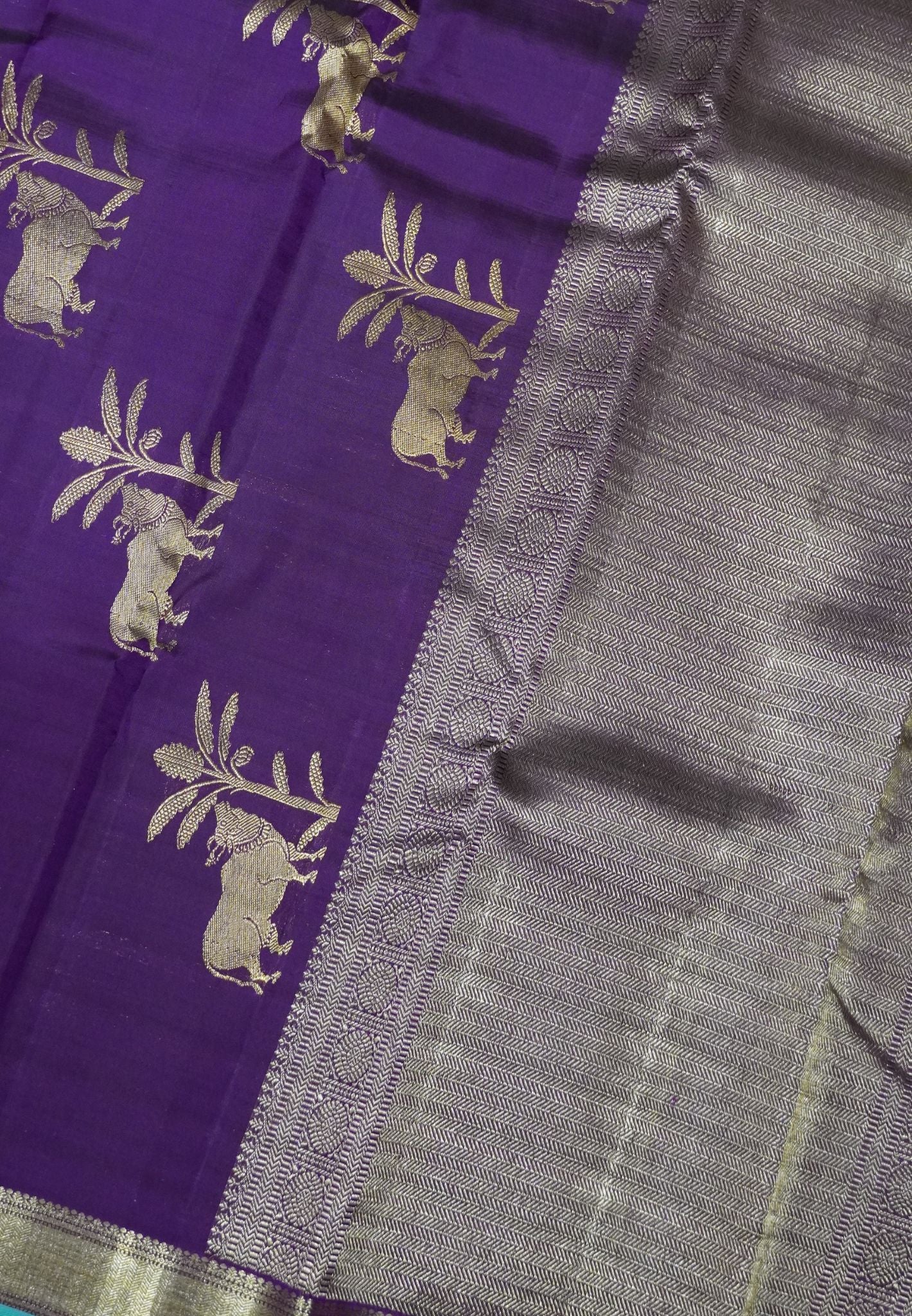 Pure Kanchipuram Silk Saree- Wine Small Border with Annam Butta