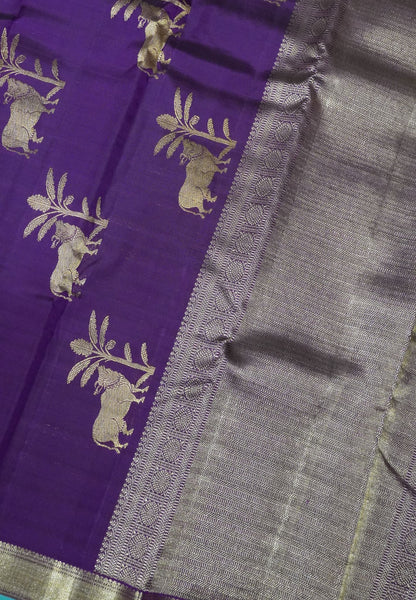 Pure Kanchipuram Silk Saree- Wine Small Border with Annam Butta