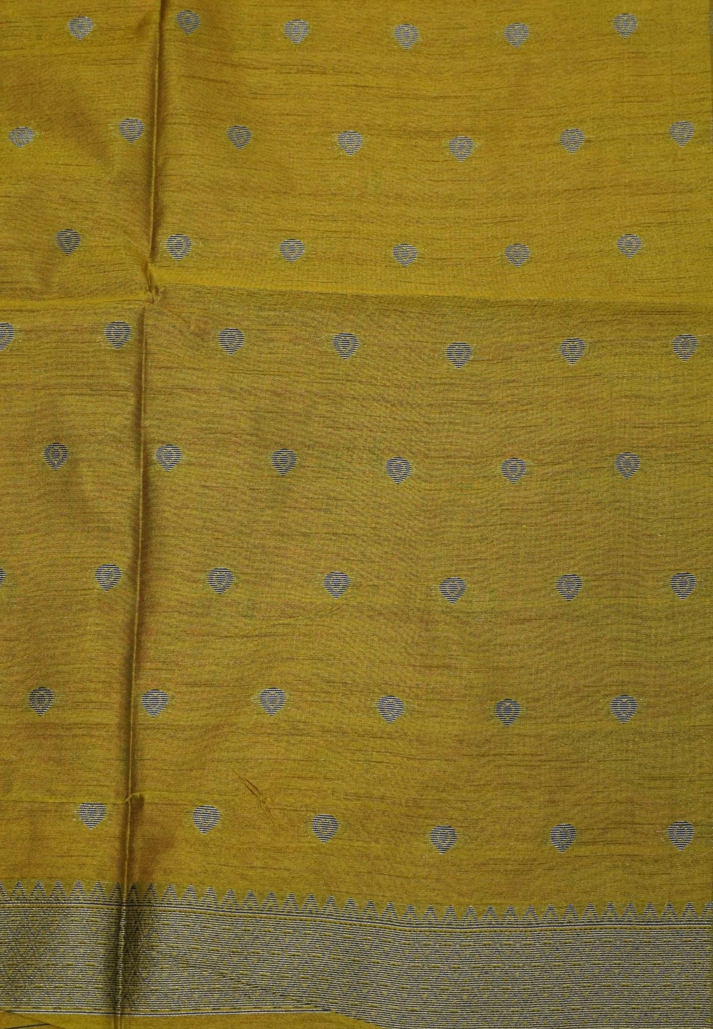 Semi Raw Silk Saree-Red in Antique Silver Zari Butta with Tower Border