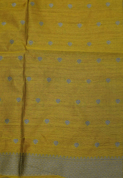 Semi Raw Silk Saree-Red in Antique Silver Zari Butta with Tower Border