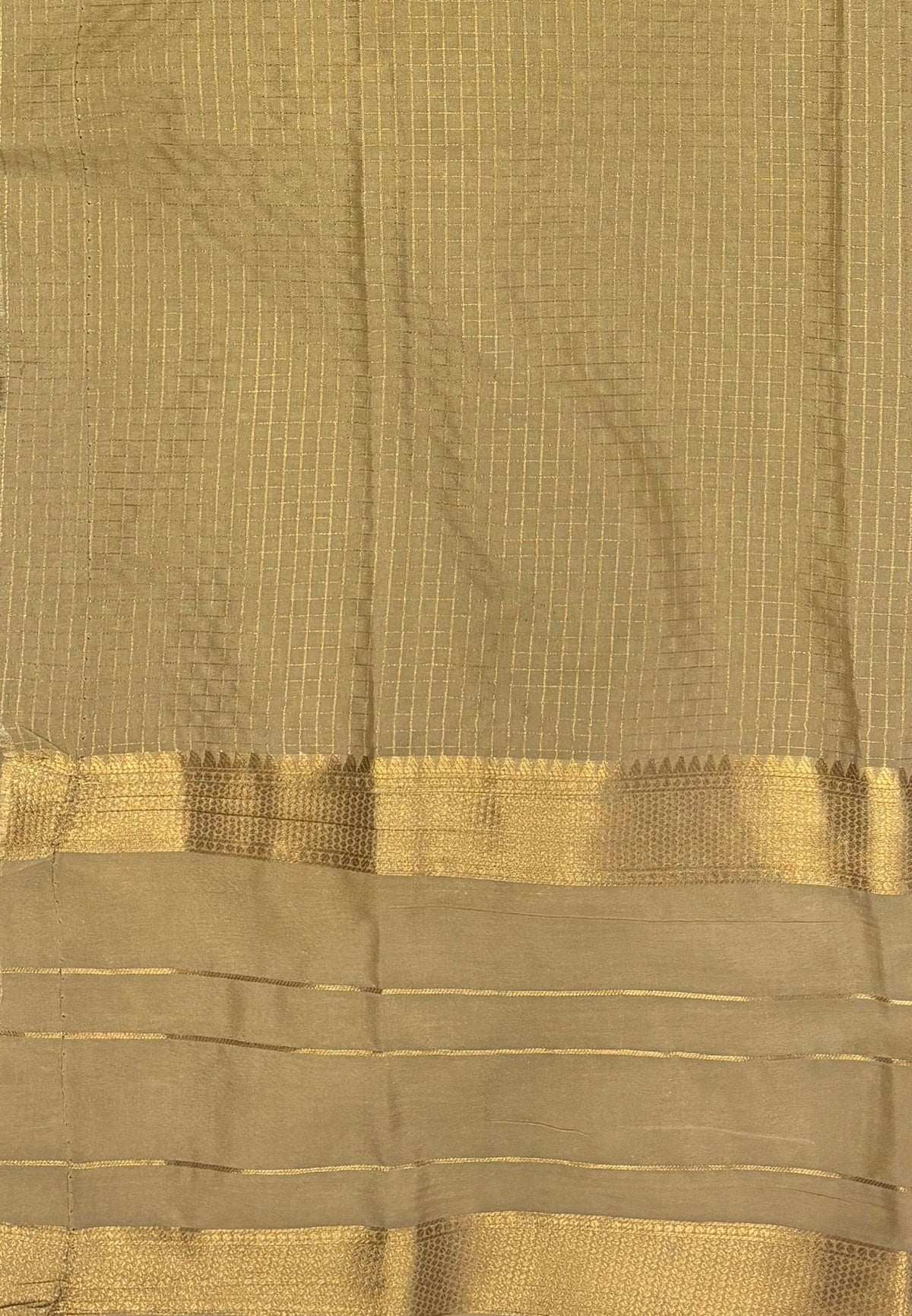 Art Mysore Silk Saree-Brown in Checkered Pattern with Contrast Border