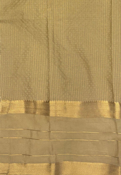 Art Mysore Silk Saree-Brown in Checkered Pattern with Contrast Border