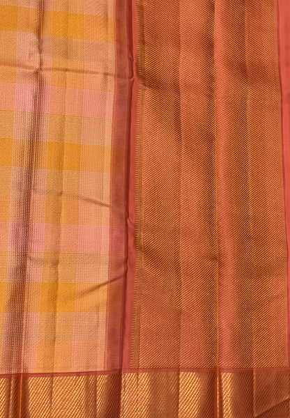 Pure Kanchipuram Silk Saree-Peachish Orange