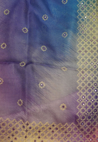 Kota Saree Blue-Pink Multi Shade with Mirror Work