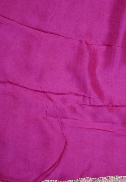 Satin Tussar Saree-Rani Pink with Checked Peacock Border
