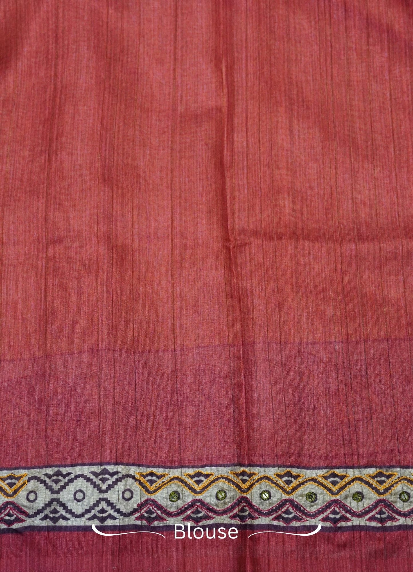 Semi Tussar Saree – Mustard Red Elephant Design