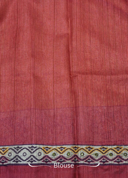 Semi Tussar Saree – Mustard Red Elephant Design