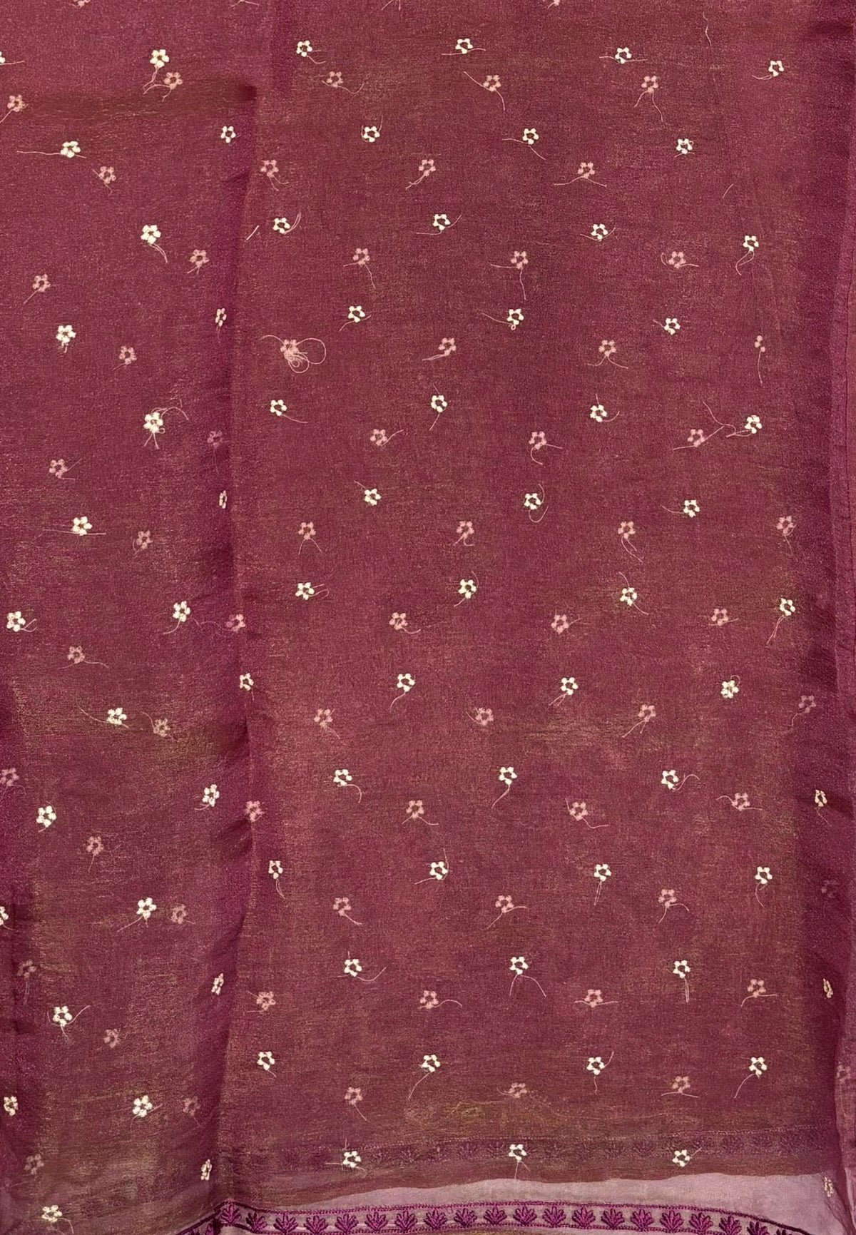 Tissue Organza Saree-Wine In Tropical Garden Border