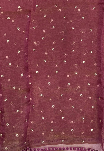 Tissue Organza Saree-Wine In Tropical Garden Border