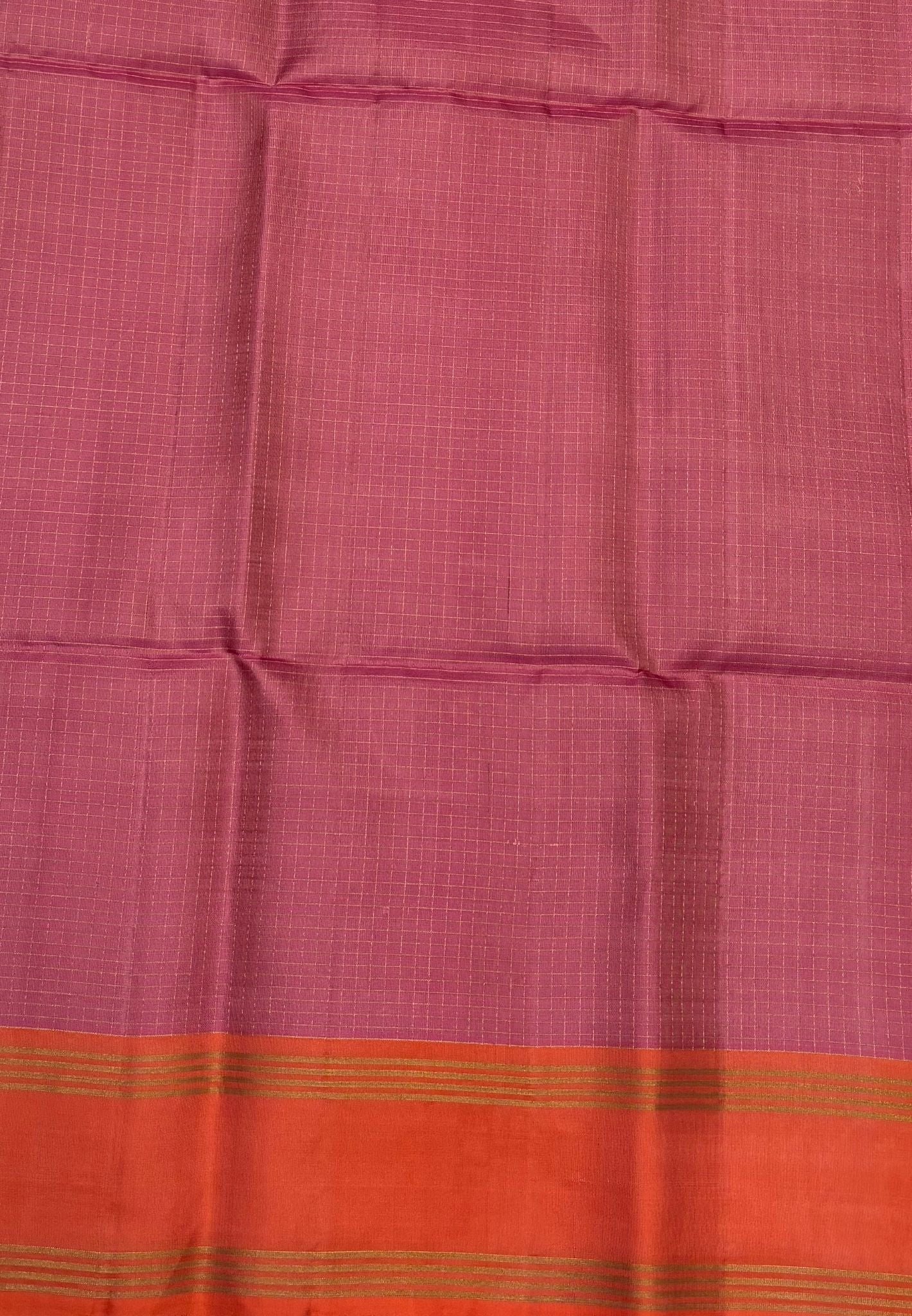 Pure Kanchipuram Silk Saree-Onion Pink in Body Zari Checks with Contrast Retapet Border