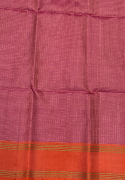 Pure Kanchipuram Silk Saree-Onion Pink in Body Zari Checks with Contrast Retapet Border