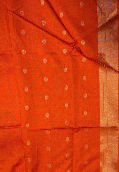 Semi Raw Silk Saree-Orange In Tower Zari Border