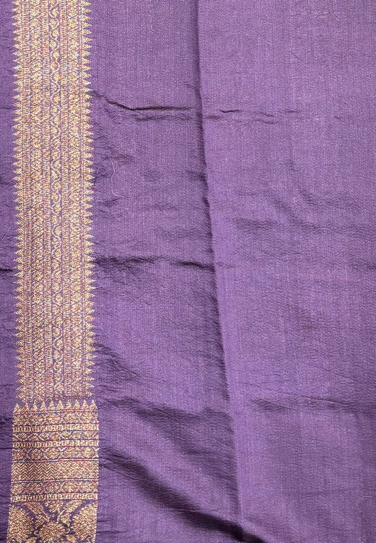 Pure Chinya Silk Saree-Dusky Violet In Antique Jaali Brocade Border
