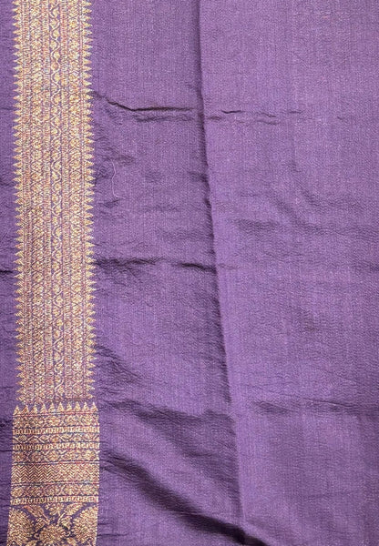 Pure Chinya Silk Saree-Dusky Violet In Antique Jaali Brocade Border