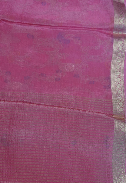Semi Mysore Silk Saree - Pink with Small Border