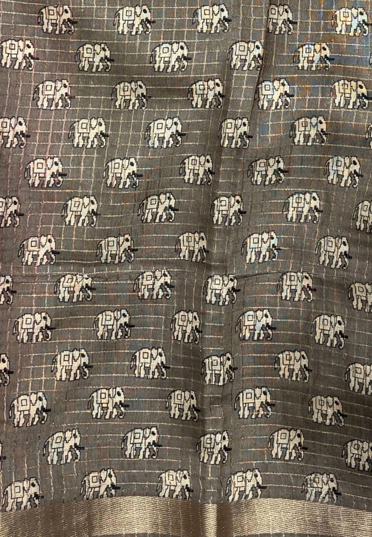 Chanderi Saree-Onion Pink in Elephant Checks Border
