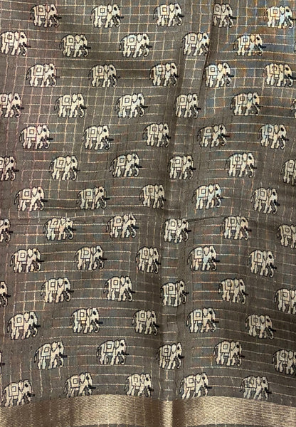 Chanderi Saree-Onion Pink in Elephant Checks Border