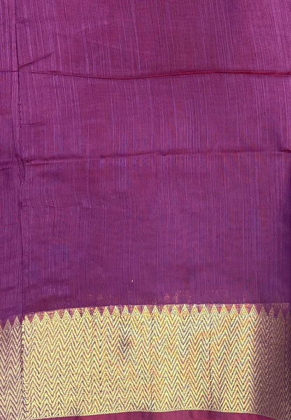 Handloom Cotton Saree-Wine In Zigzag Zari Border