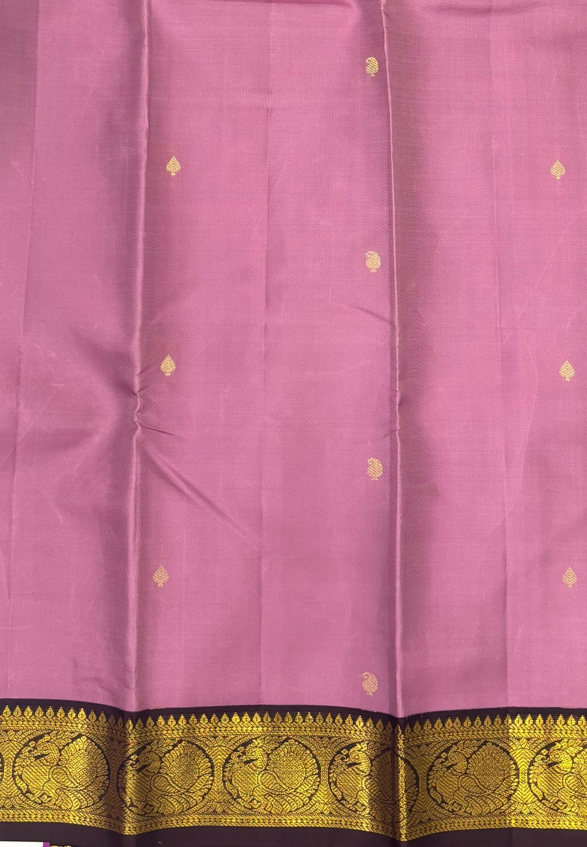 Pure Kanchipuram Silk Saree - Onion Pink- Brown