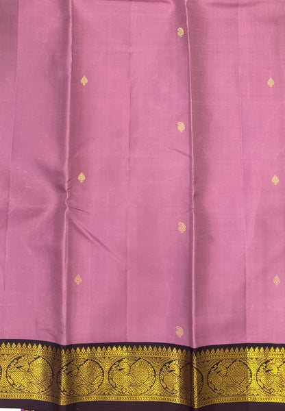 Pure Kanchipuram Silk Saree - Onion Pink- Brown