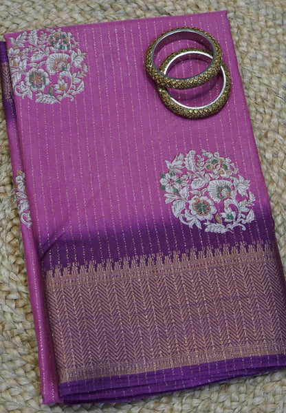 Semi Dola silk saree-Pink with zari lines