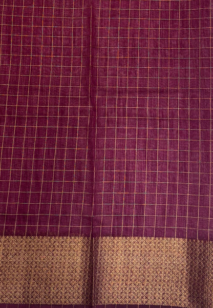 Bamboo Saree-Sandal in Mini Checked Zari Border