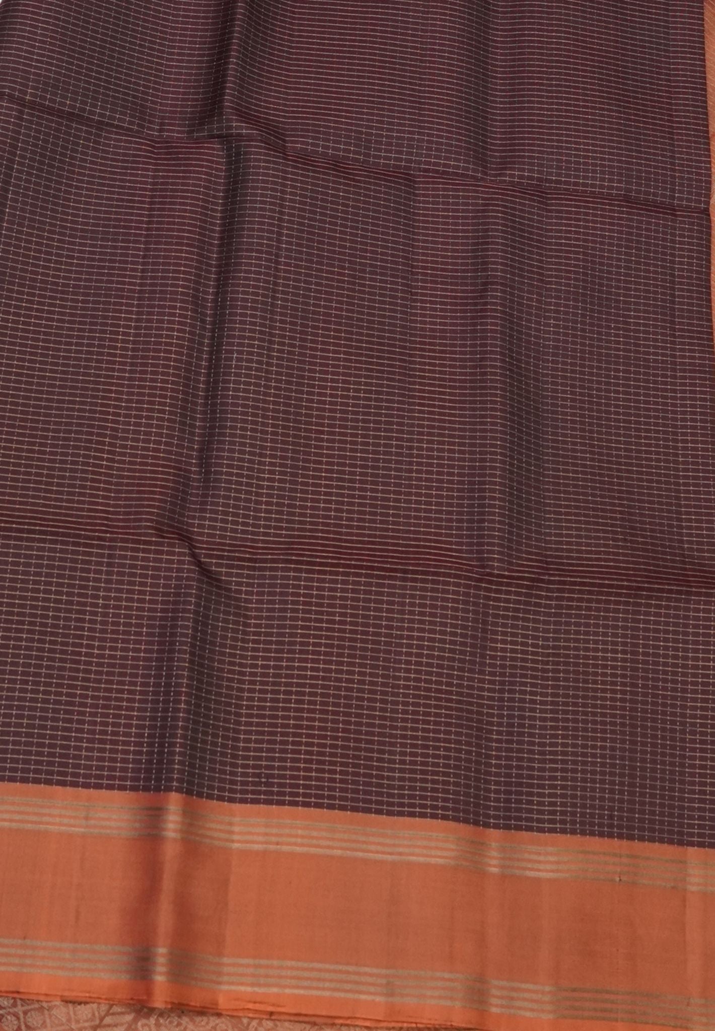 Pure Kanchipuram Silk Saree-Brown in Zari Checks with Contrast Rettapet Border
