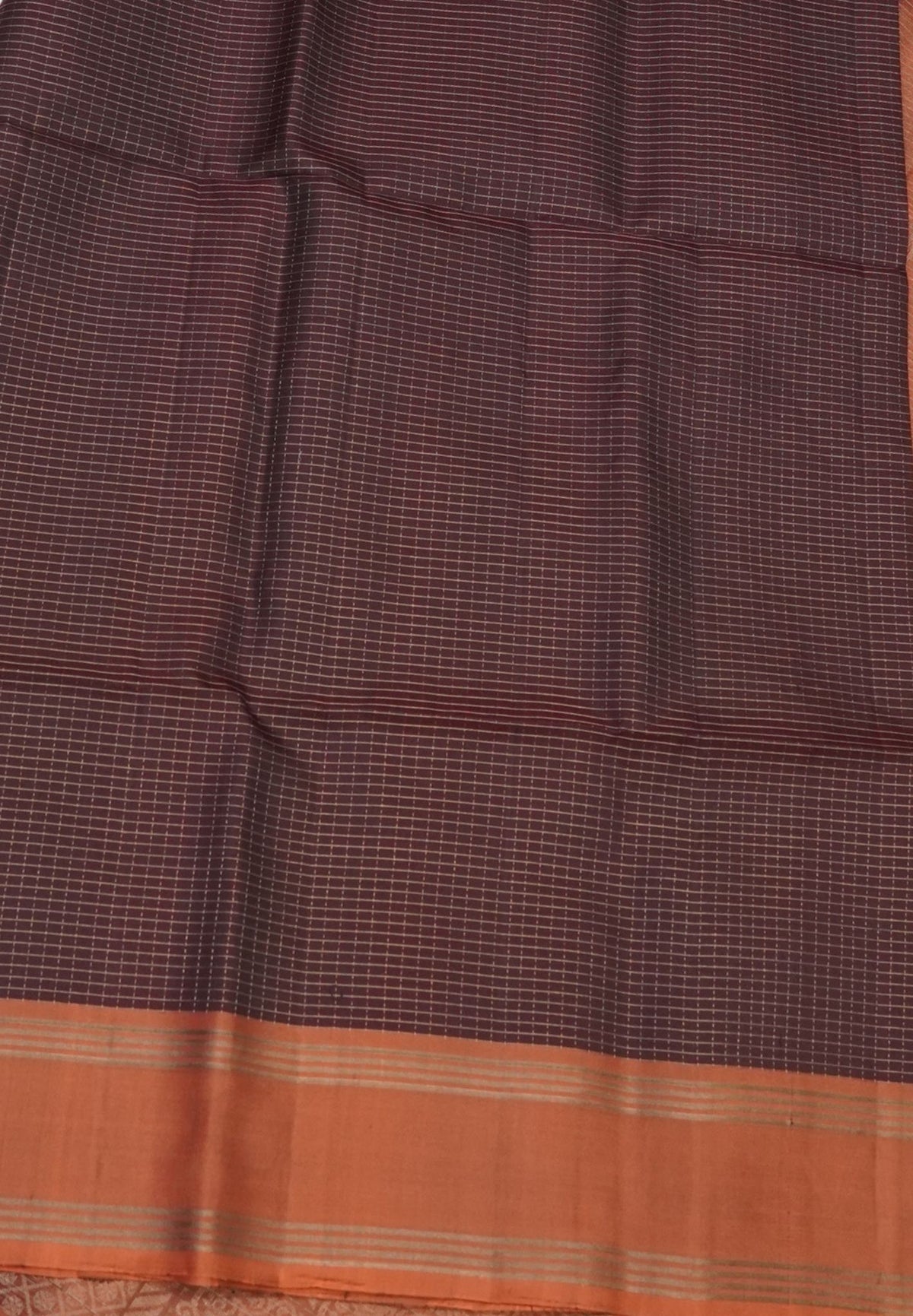Pure Kanchipuram Silk Saree-Brown in Zari Checks with Contrast Rettapet Border