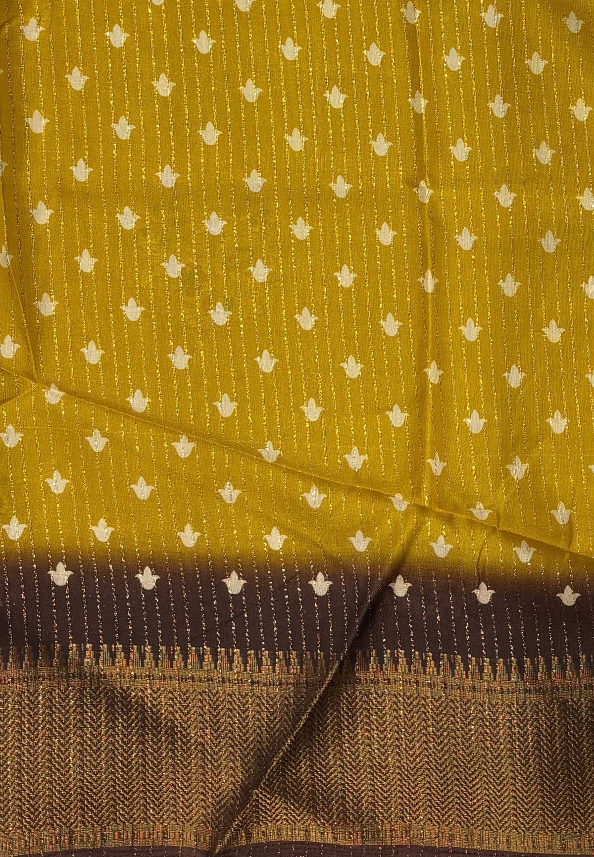 Semi Dola silk saree-Yellow with zari lines