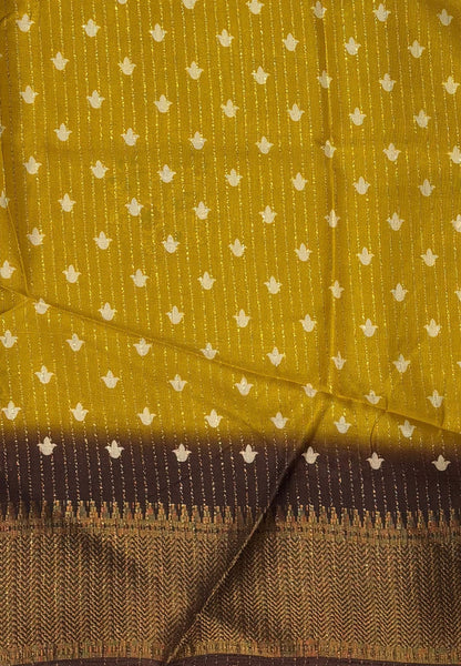Semi Dola silk saree-Yellow with zari lines