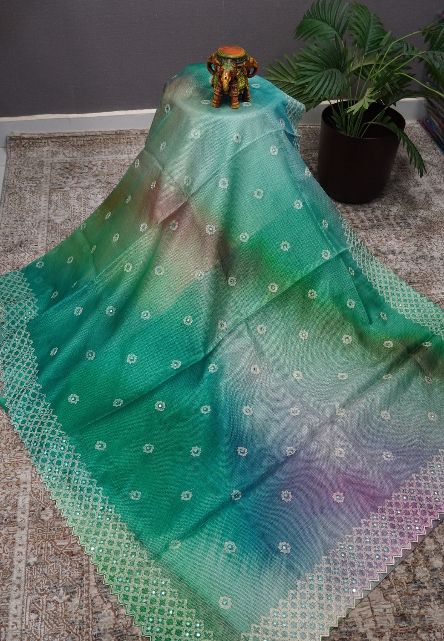 Kota Saree-Green with Mirror Work