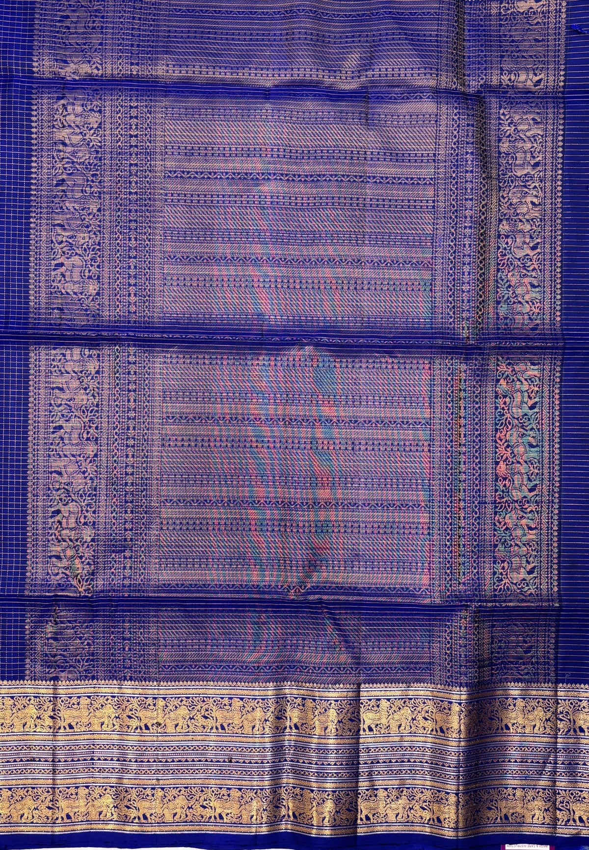 Pure Kanchipuram Silk Saree-Royal Blue in Elephant & Yaali Zari Border