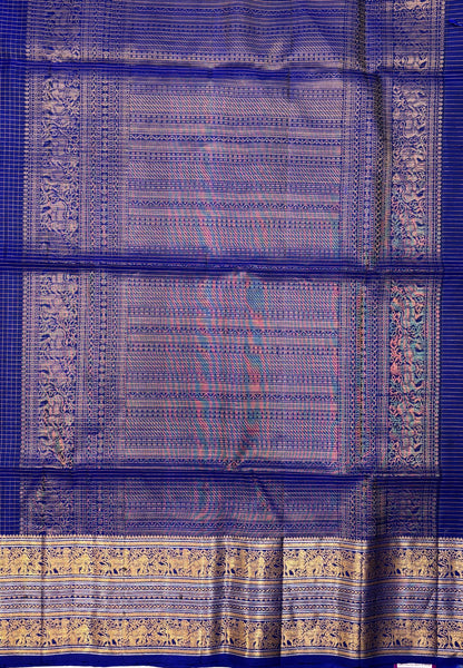 Pure Kanchipuram Silk Saree-Royal Blue in Elephant & Yaali Zari Border