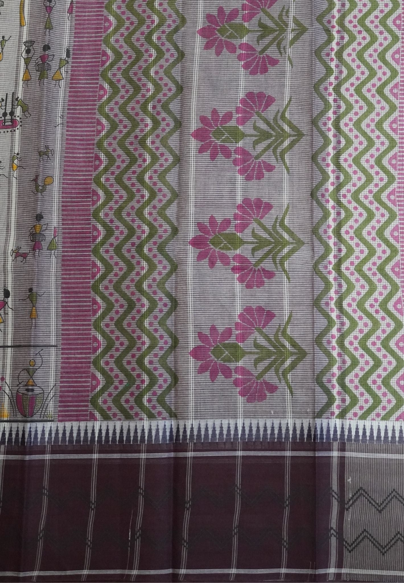 Pure Cotton Saree-Cream with Purple in Grama Chithram Pattern