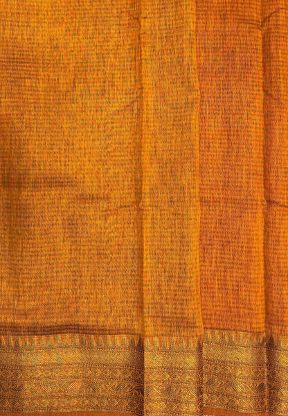 Bamboo Silk Saree-Red In Checked Zari Stripe Border