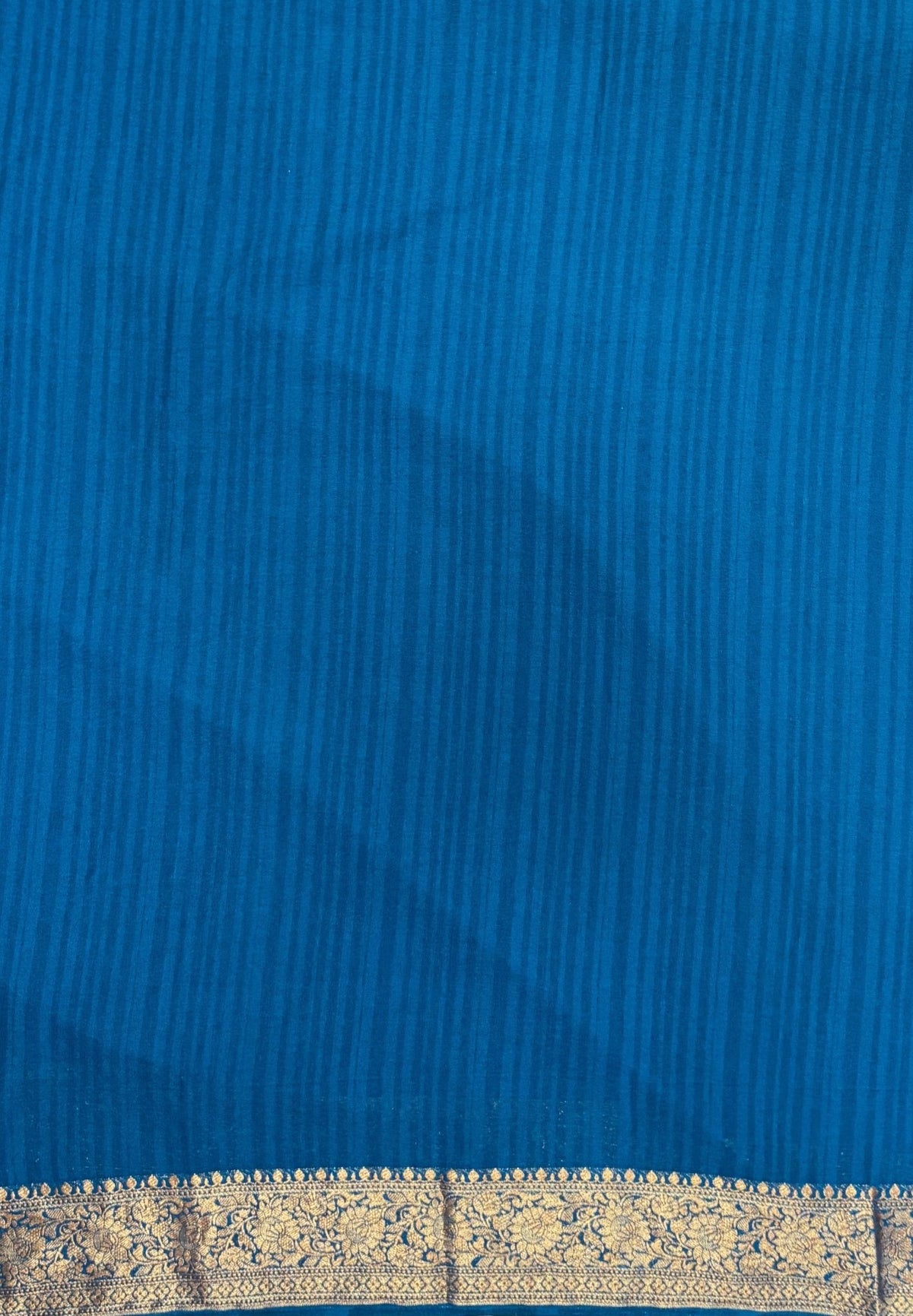 Banarasi Georgette Saree-Peacock Blue with Mini Leaf Butta and Zari Border