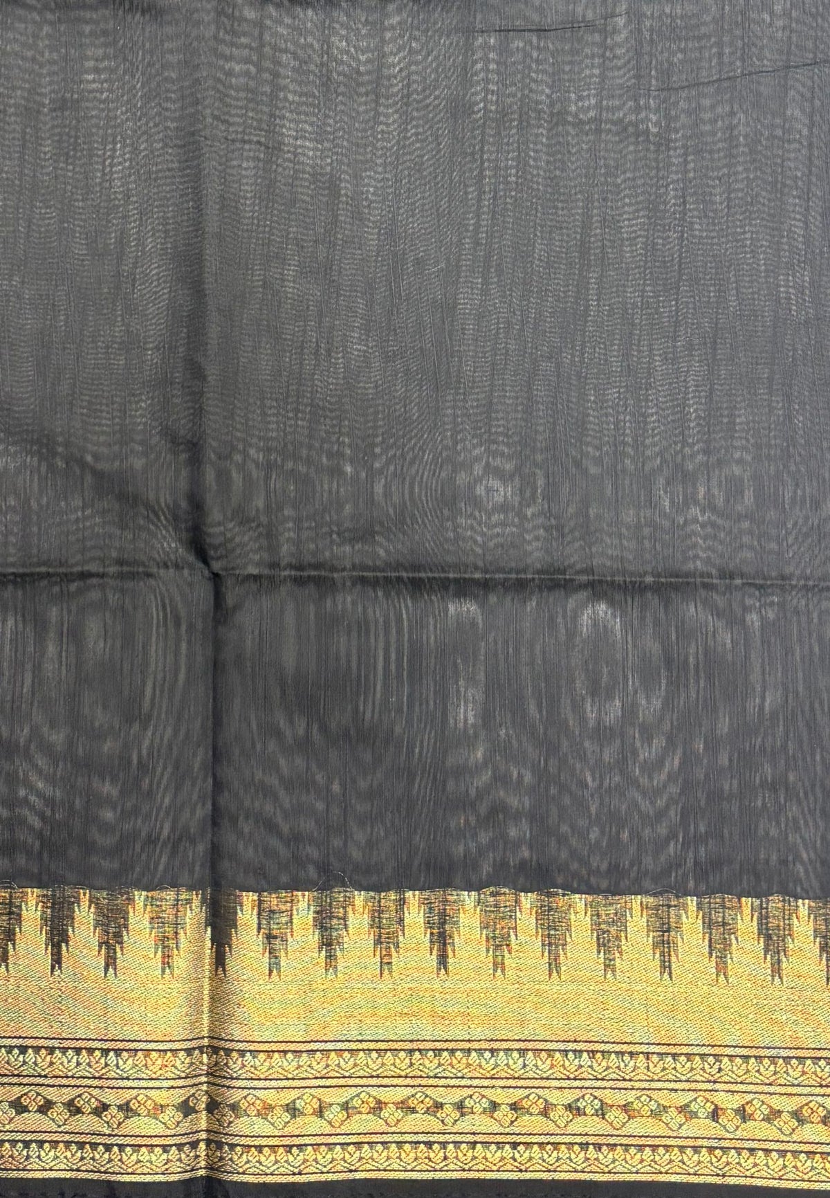 Handloom Silk Cotton Saree-Black in Temple Tower Zari Border