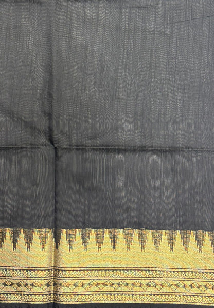 Handloom Silk Cotton Saree-Black in Temple Tower Zari Border