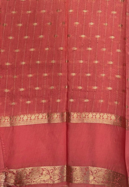 Banarasi Tussar Saree-Red in Retpet Zari Border