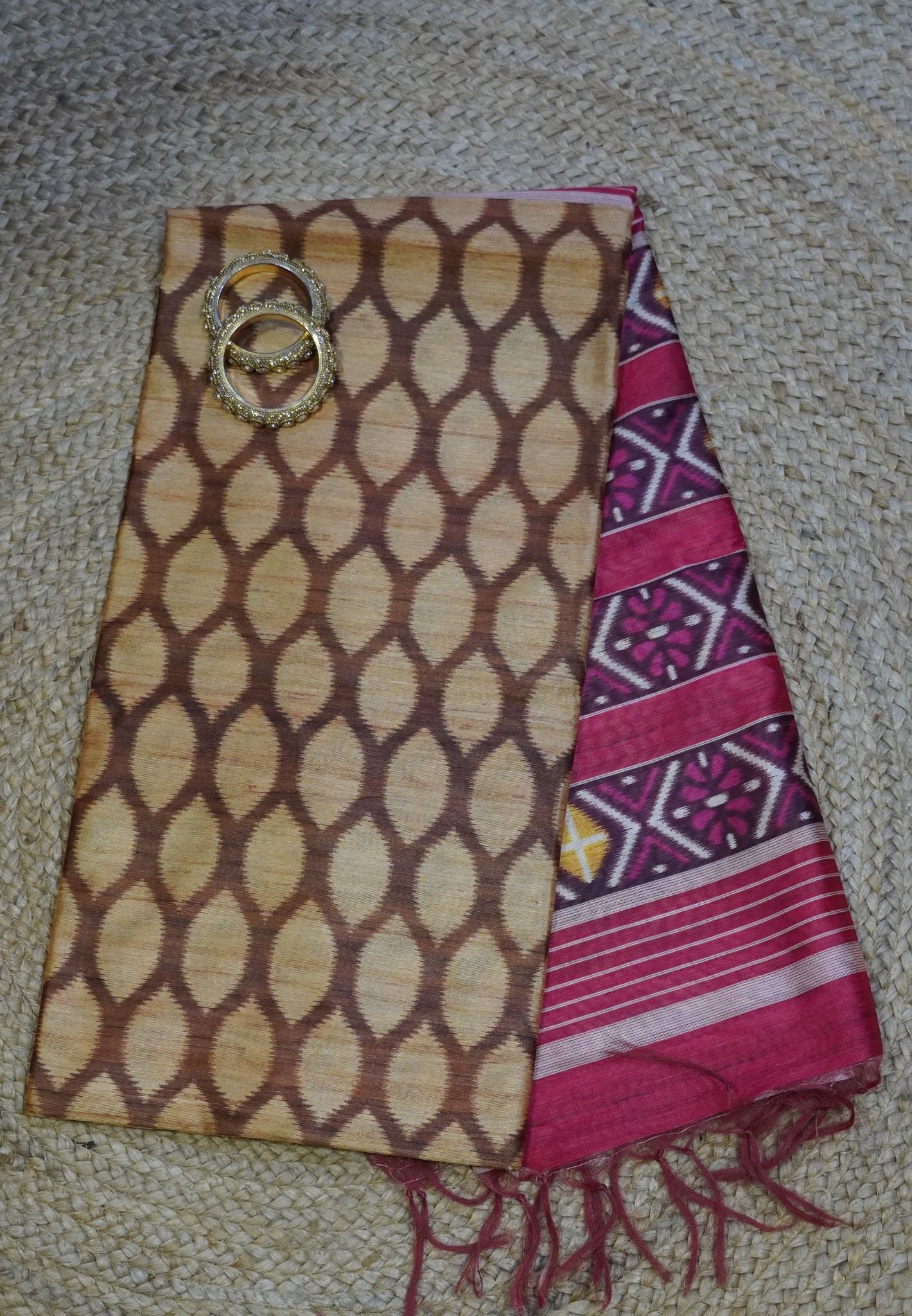 Chappa Tussar Saree- Mustard