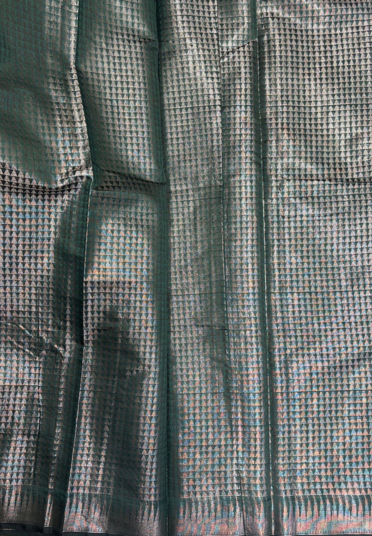 Tissue Silk Saree-Green In Curved Leaf Zari Border