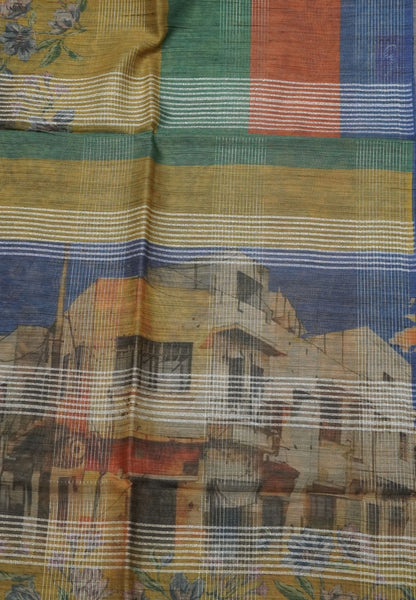Semi Linen Saree - Multi Shade Blue