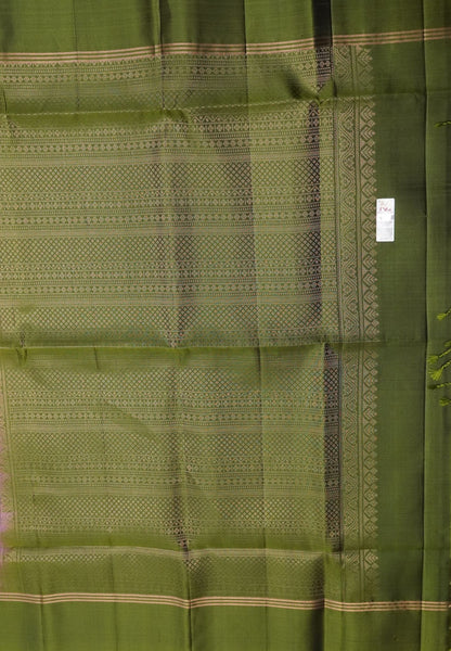 Pure Kanchipuram Silk Saree with Contrast Elegance Lavender-Olive Green