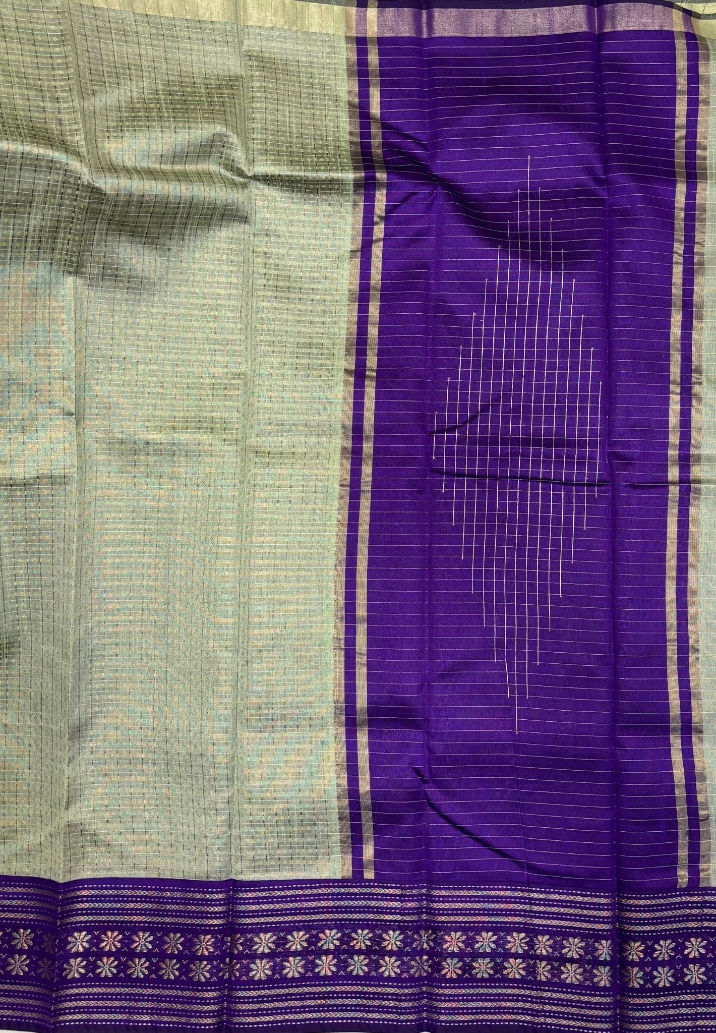 Raw Silk Saree-Elachi Green in 1000 Butta with Contrast Zari Border