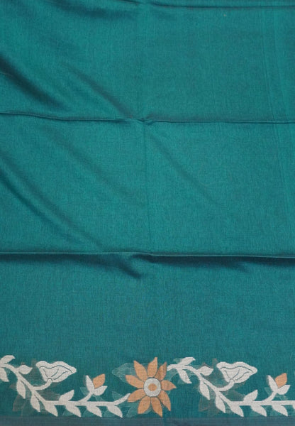 Handloom Cotton Saree-Peacock Green Jamdhani Border