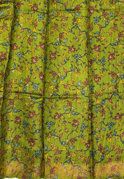 Pure Organza Tussar Saree-Light Green In Striped Zari Border