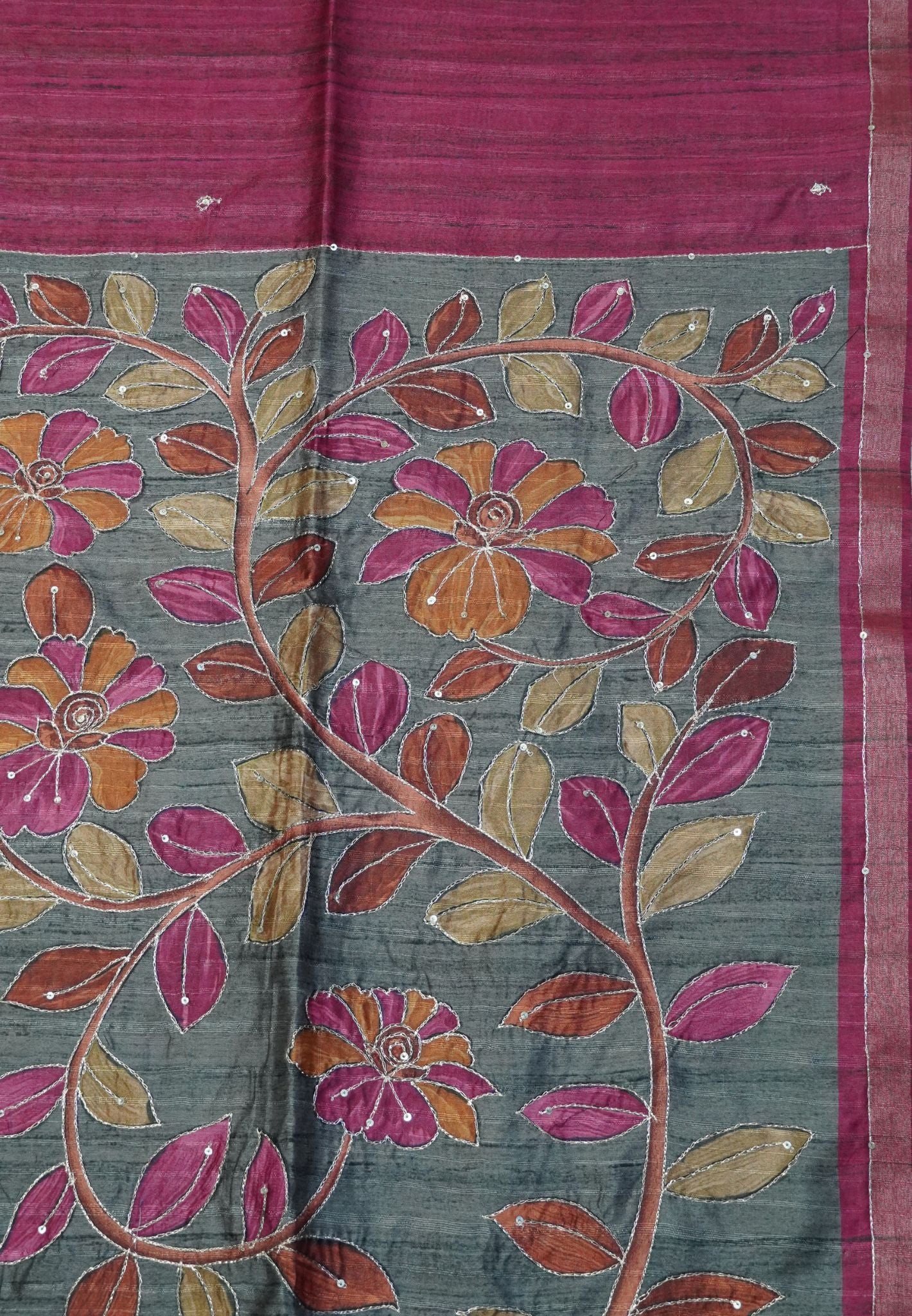 Semi Tussar Saree - Mayil Katch Work Pink